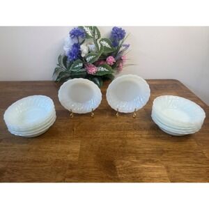 Vintage Anchor‎ Hocking Milk Glass 12vDessert Bowls Swirl Pattern Oven-Proof USA